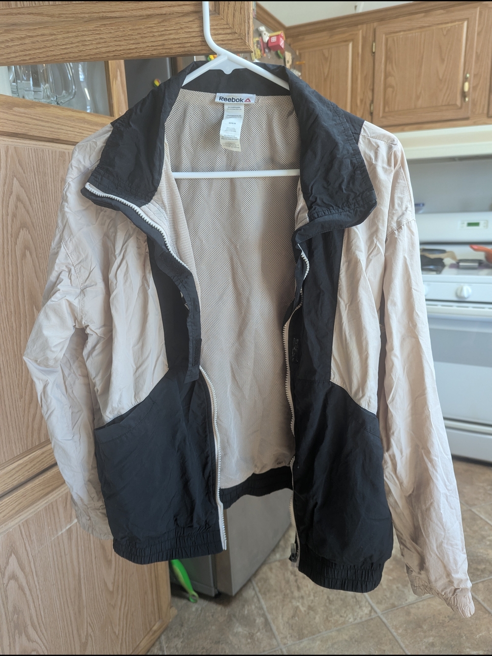 Reebok Beige and Black Colorblock Windbreaker Jacket
